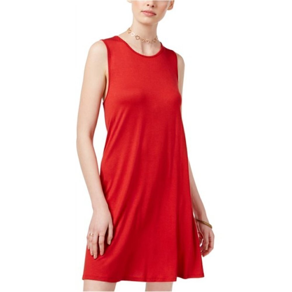 One‎ Clothing Women's Swing Shift Dress Red Sleeveless Mini Stretch Rayon CR4615